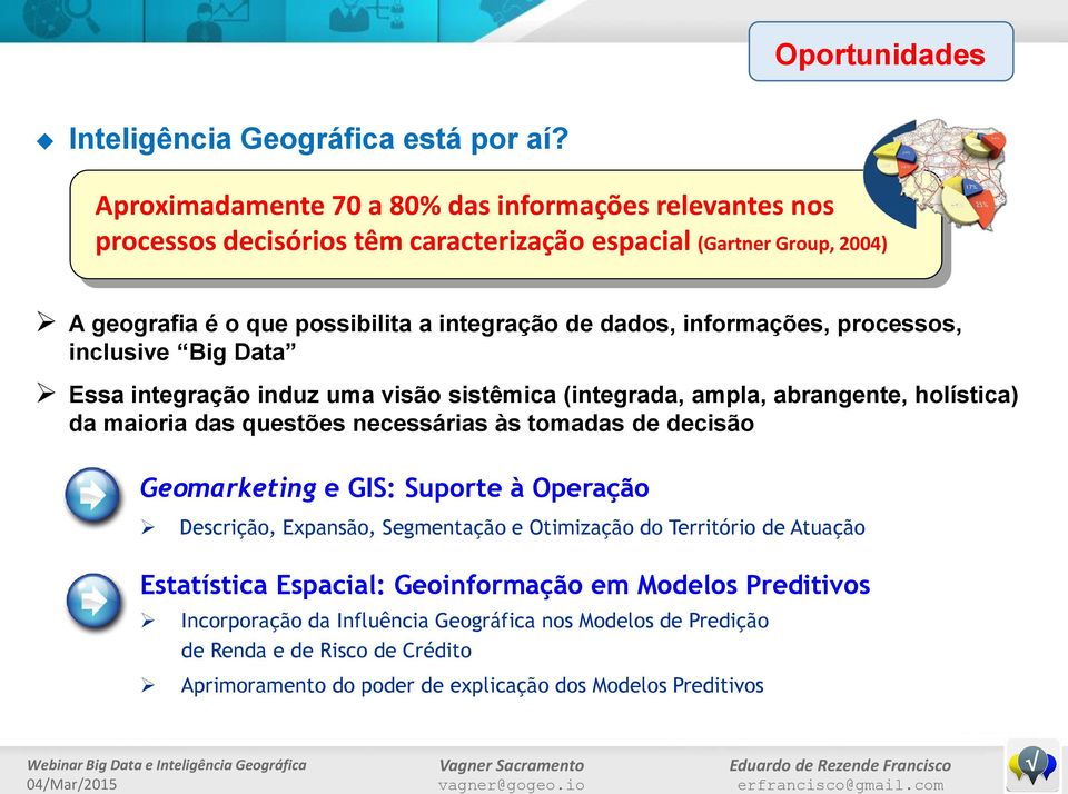 processos, inclusive Big Data Essa integração induz uma visão sistêmica (integrada, ampla, abrangente, holística) da maioria das questões necessárias às tomadas de decisão Geomarketing e GIS: Suporte