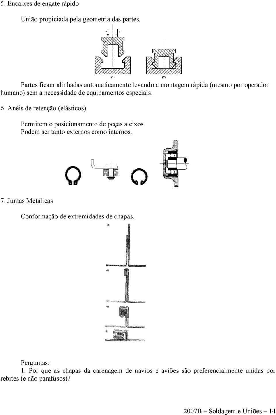 especiais. 6. Anéis de retenção (elásticos) Permitem o posicionamento de peças a eixos. Podem ser tanto externos como internos. 7.