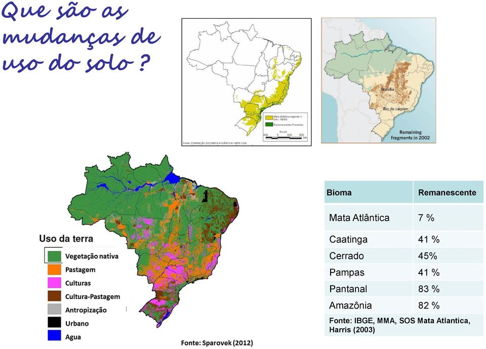 41 % Cerrado 45% Pampas 41 % Pantanal 83 %
