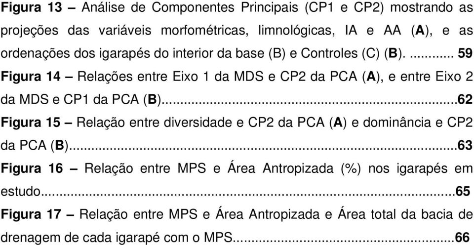 ... 59 Figura 14 Relações entre Eixo 1 da MDS e CP2 da PCA (A), e entre Eixo 2 da MDS e CP1 da PCA (B).