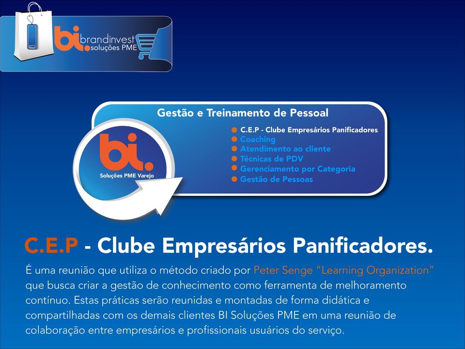 Coaching Atendimento ao cliente Técnicas de PDV Gerenciamento por Categoria Gestão de Pessoas C.E.P - Clube Empresários Panificadores.