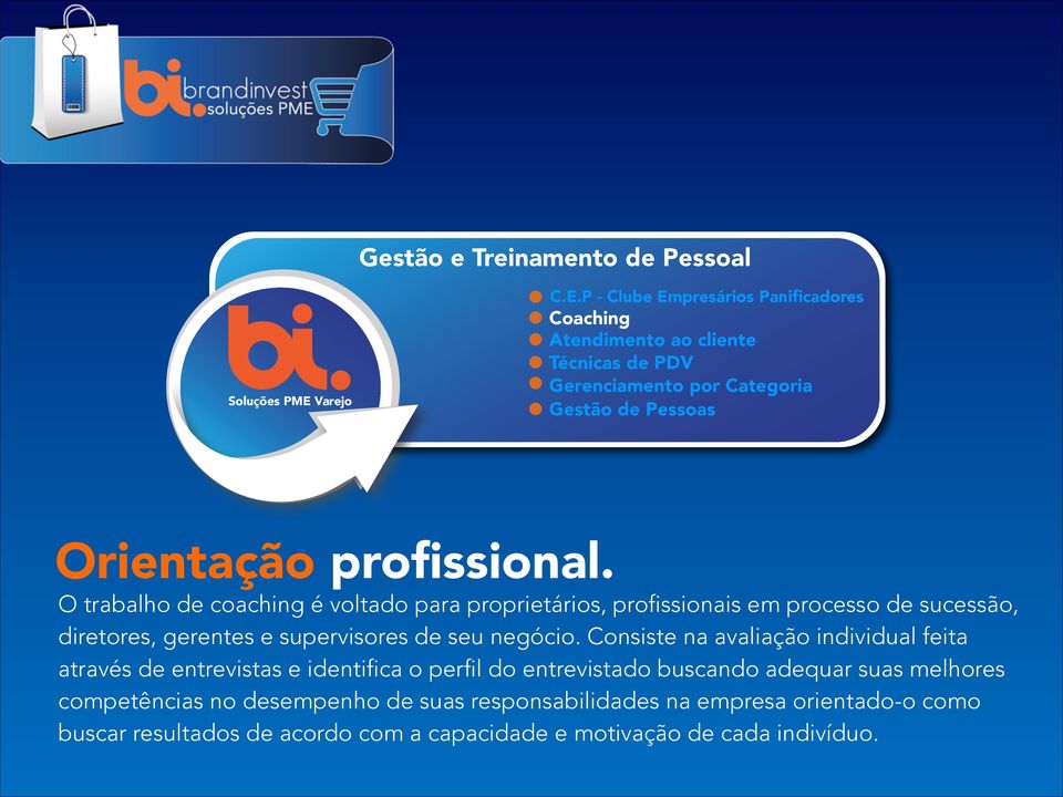 O trabalho de coaching é voltado para proprietários, profissionais em processo de sucessão, diretores, gerentes e supervisores de seu negócio.