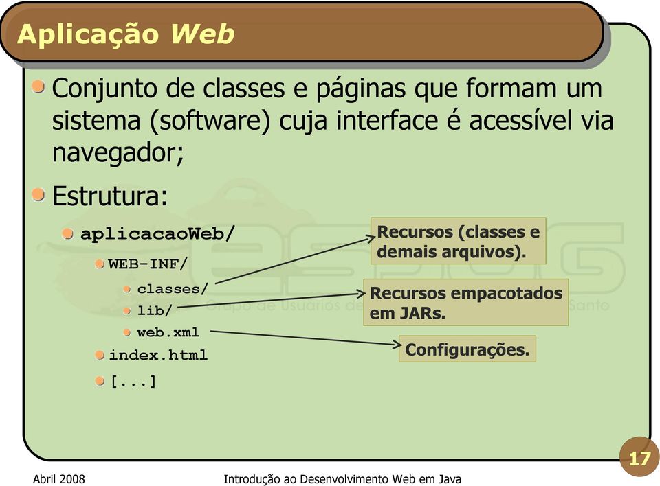 aplicacaoweb/ WEB-INF/ classes/ lib/ web.xml index.
