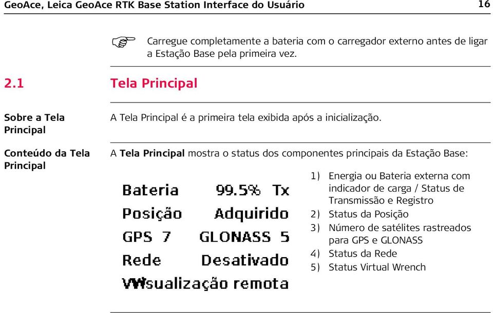 1 Tela Principal Sobre a Tela Principal Conteúdo da Tela Principal A Tela Principal é a primeira tela exibida após a inicialização.