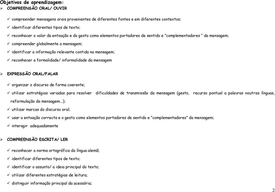 formalidade/ informalidade da mensagem EXPRESSÃO ORAL/FALAR organizar o discurso de forma coerente; utilizar estratégias variadas para resolver dificuldades de transmissão da mensagem (gesto, recurso