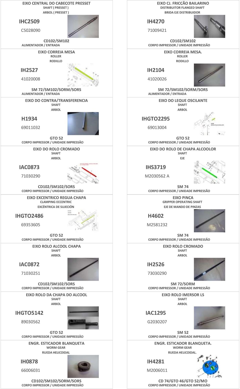 ESTICADOR BLANQUETA WORM RUEDA HELICOIDAL IH0878 66006031 /SORM/SORS IH4270 EIXO CJ. FRICÇÃO BAILARINO 71009421 DISTRIBUITOR FLANGED BRIDA EJE DISTRIBUIDOR IH2104 41020026 EIXO CORREIA MESA.