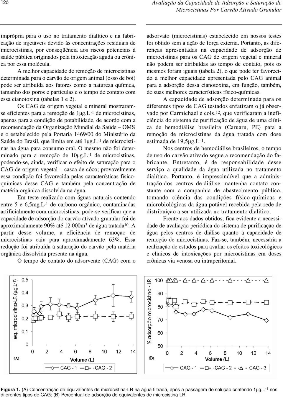 A melhor capacidade de remoção de microcistinas determinada para o carvão de origem animal (osso de boi) pode ser atribuída aos fatores como a natureza química, tamanho dos poros e partículas e o