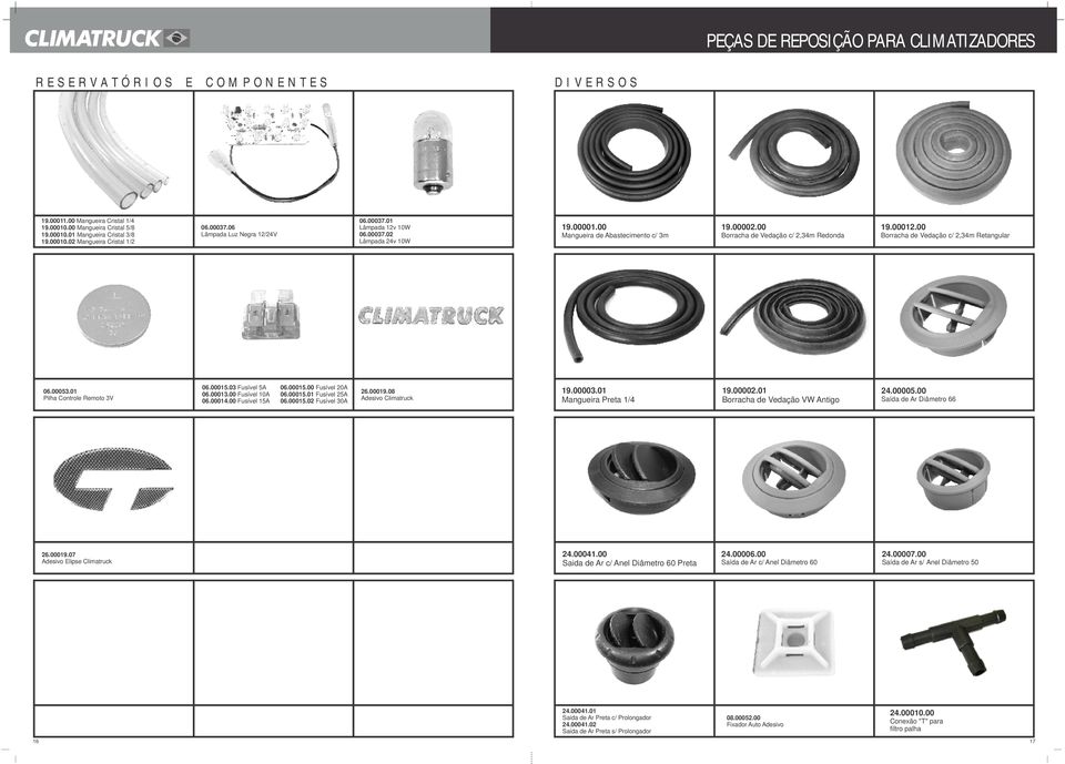 00 Borracha de Vedação c/ 2,34m Retangular 06.00053.01 Pilha Controle Remoto 3V 06.00015.03 Fusível 5A 06.00013.00 Fusível 10A 06.00014.00 Fusível 15A 06.00015.00 Fusível 20A 06.00015.01 Fusível 25A 06.