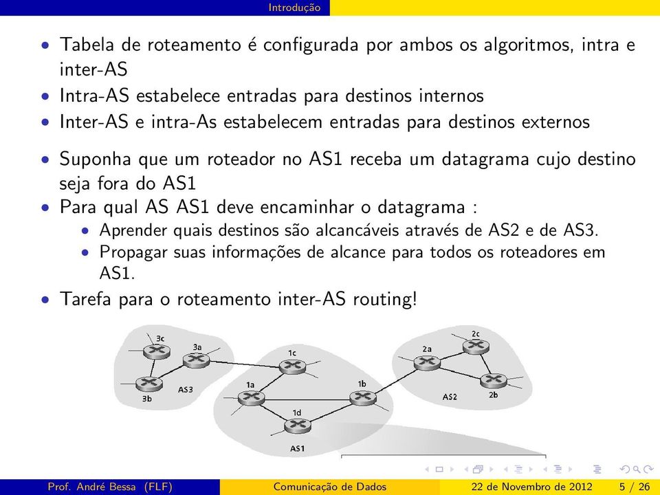 Para qual AS AS1 deve encaminhar o datagrama : Aprender quais destinos são alcancáveis através de AS2 e de AS3.