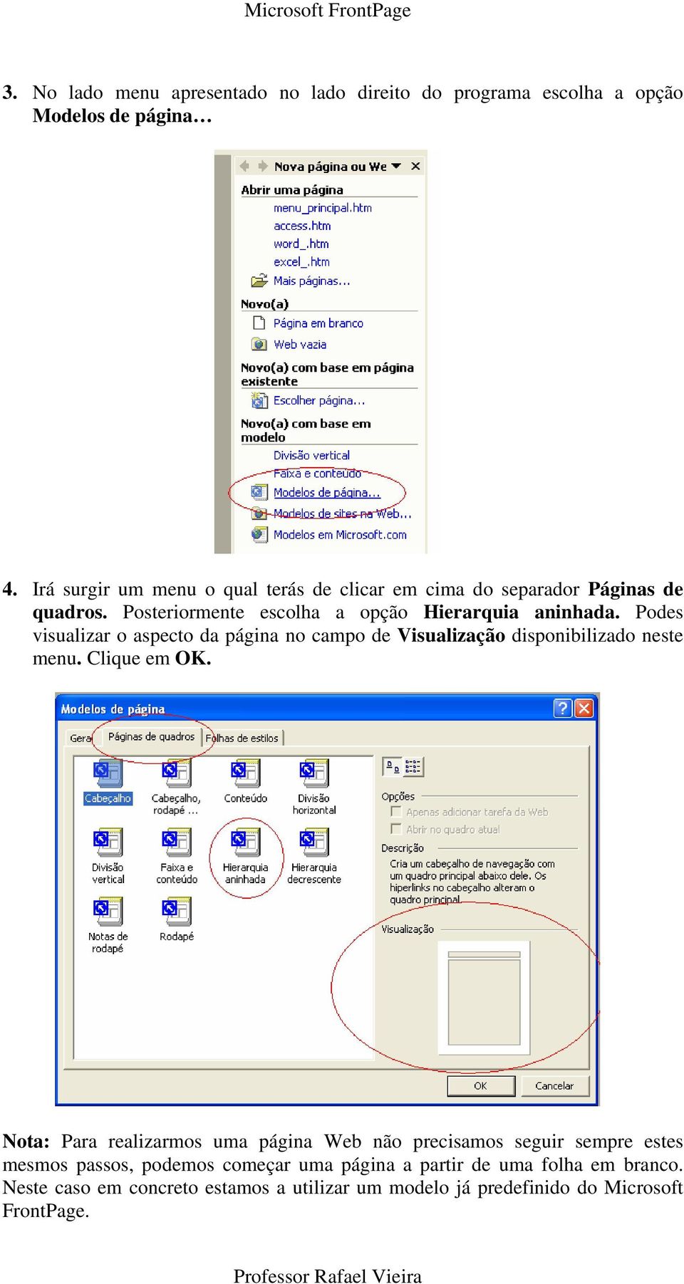 Podes visualizar o aspecto da página no campo de Visualização disponibilizado neste menu. Clique em OK.