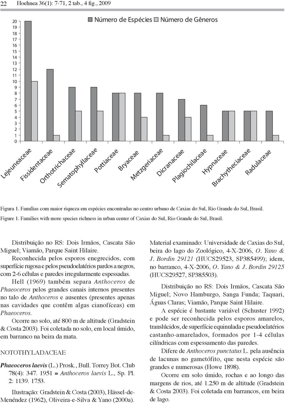 Dicranaceae Plagiochilaceae Hypnaceae Brachytheciaceae Radulaceae Figura 1. Famílias com maior riqueza em espécies encontradas no centro urbano de Caias do Sul, Rio Grande do Sul, Brasil. Figure 1.