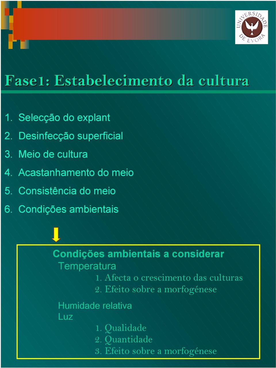 Condições ambientais Condições ambientais a considerar Temperatura 1.