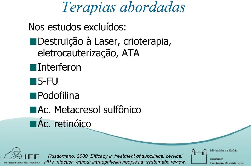 Metacresol sulfônico Ác. retinóico Russomano, 2000.