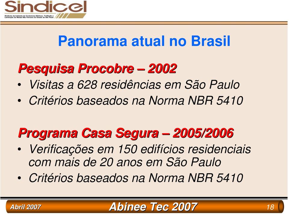 Casa Segura 2005/2006 Verificações em 150 edifícios residenciais com