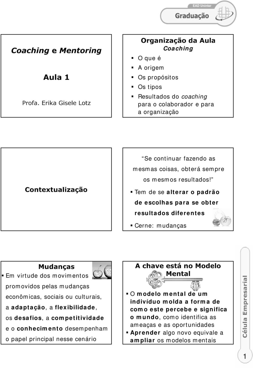 Tem de se alterar o padrão de escolhas para se obter resultados diferentes Cerne: mudanças Em virtude dos movimentos promovidos pelas mudanças econômicas, sociais ou