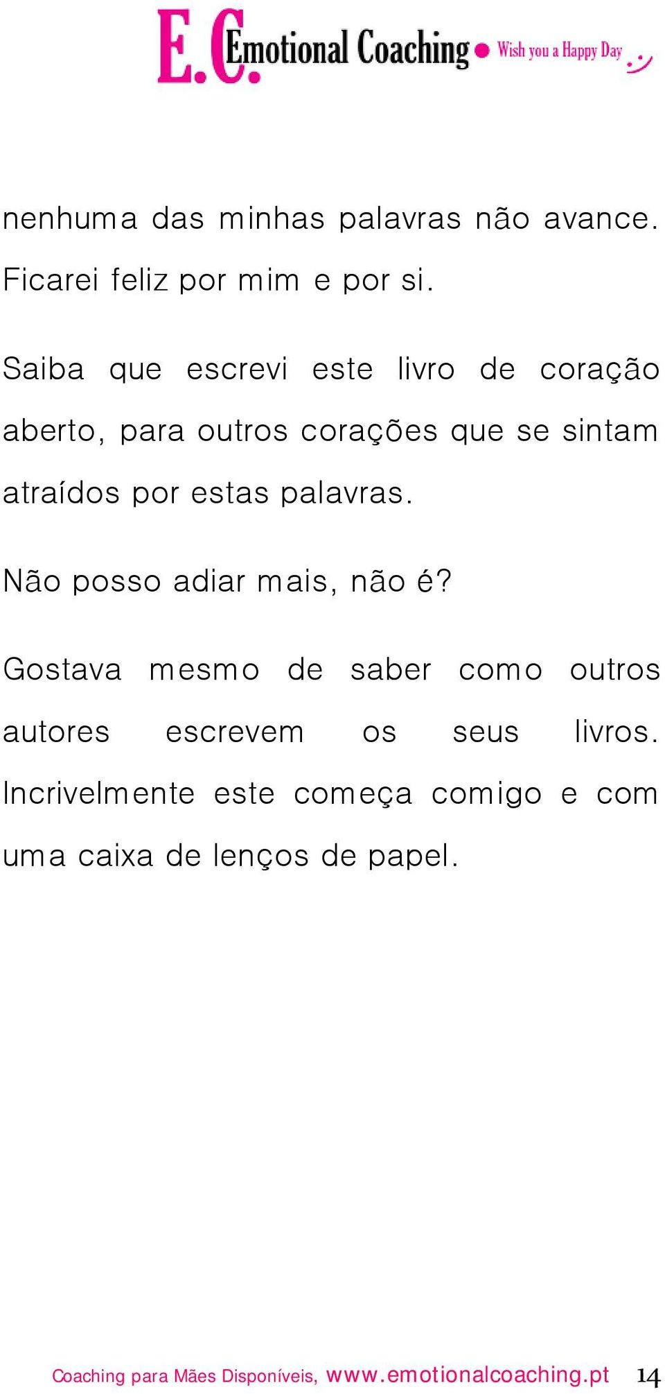 palavras. Não posso adiar mais, não é?