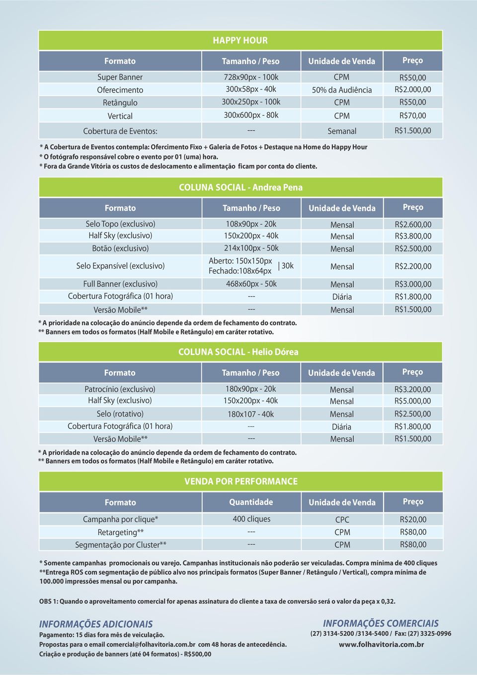 hora. * Fora da Grande Vitória os custos de deslocamento e alimentação ficam por conta do cliente.