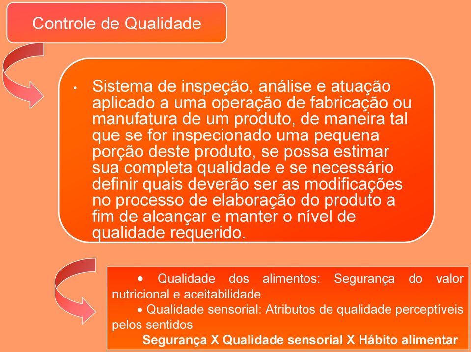 modificações no processo de elaboração do produto a fim de alcançar e manter o nível de qualidade requerido.