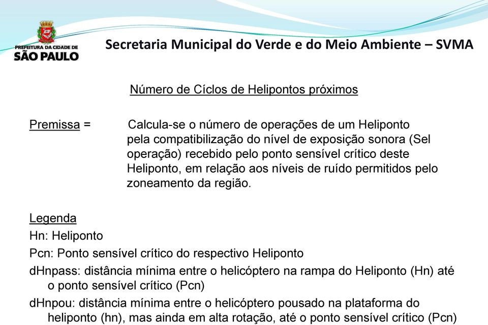 Legenda Hn: Heliponto Pcn: Ponto sensível crítico do respectivo Heliponto dhnpass: distância mínima entre o helicóptero na rampa do Heliponto (Hn) até o