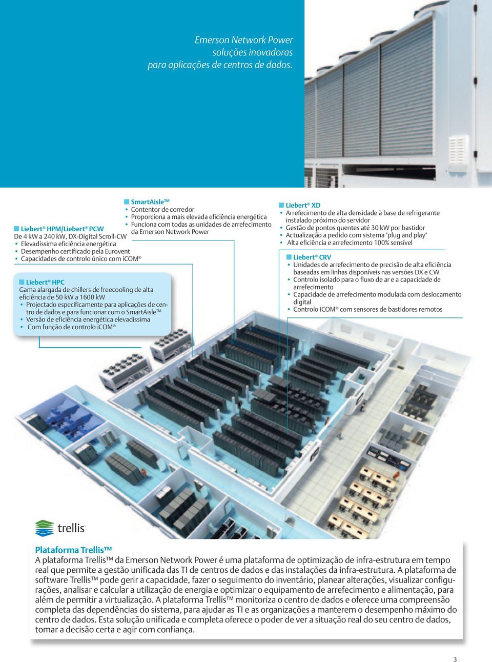 DX-Digital Scroll-CW Elevadíssima eficiência energética Desempenho certificado pela Eurovent Capacidades de controlo único com icom Liebert HPC Gama alargada de chillers de freecooling de alta