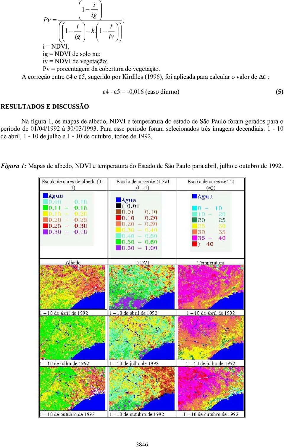 figura 1, os mapas de albedo, NDVI e temperatura do estado de São Paulo foram gerados para o período de 01/04/1992 à 30/03/1993.