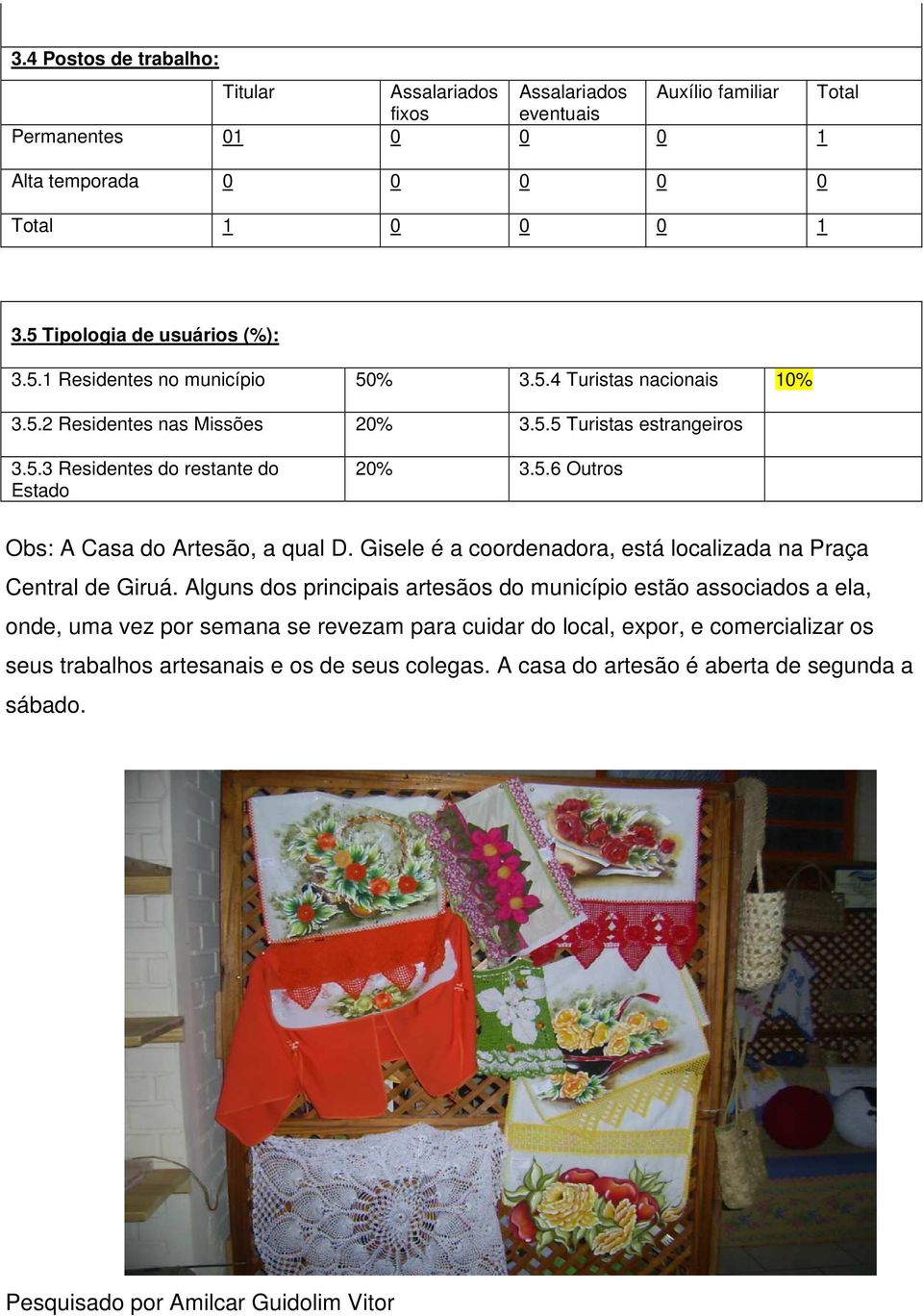 5.6 Outros Obs: A Casa do Artesão, a qual D. Gisele é a coordenadora, está localizada na Praça Central de Giruá.