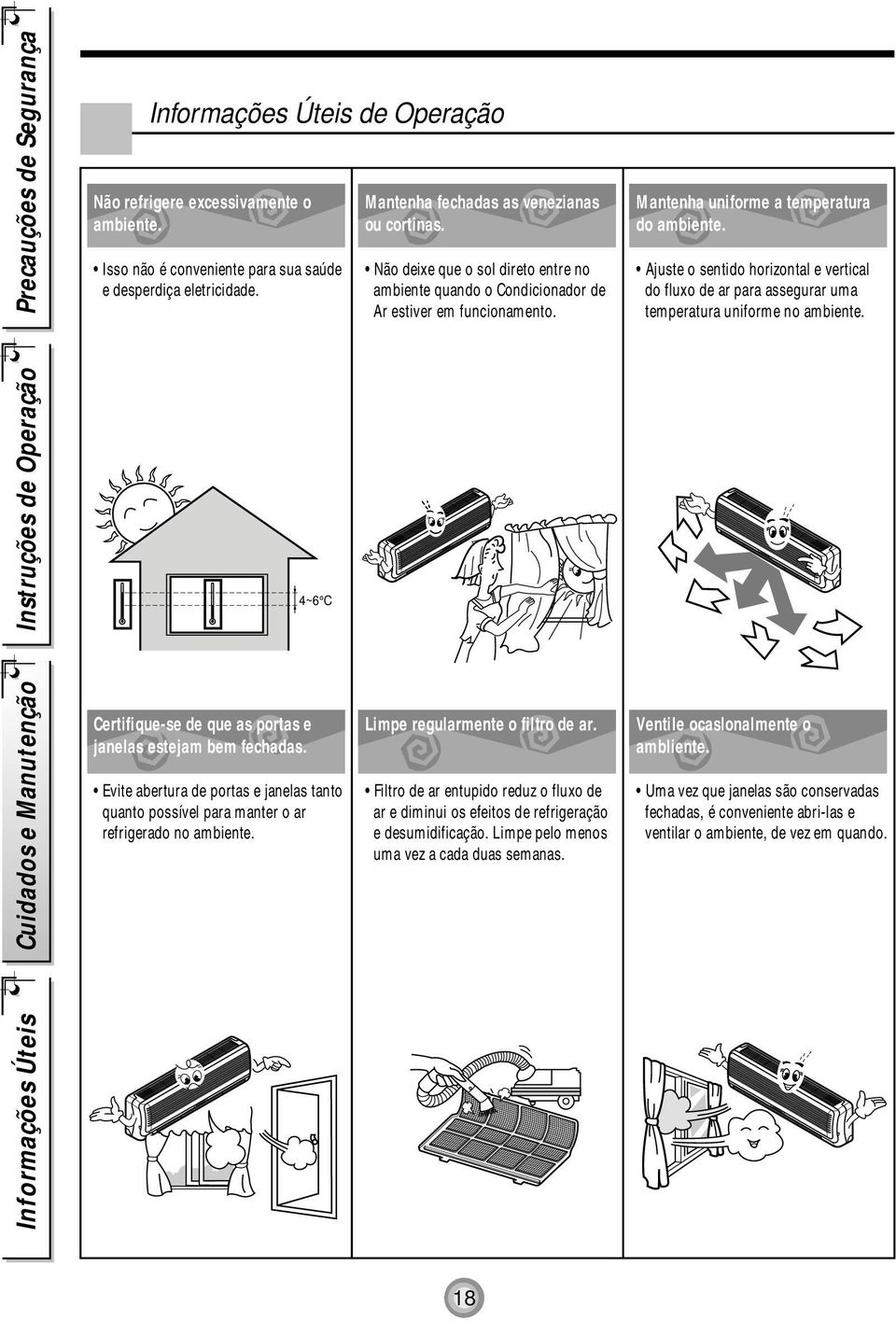 Ajuste o sentido horizontal e vertical do fluxo de ar para assegurar uma temperatura uniforme no ambiente.