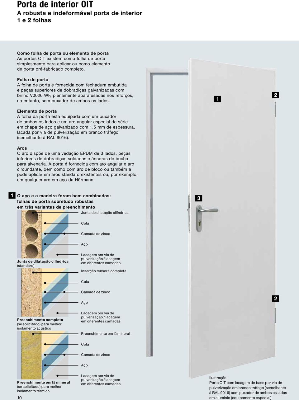 Folha de porta A folha de porta é fornecida com fechadura embutida e peças superiores de dobradiças galvanizadas com brilho V0026 WF, plenamente aparafusadas nos reforços, no entanto, sem puxador de