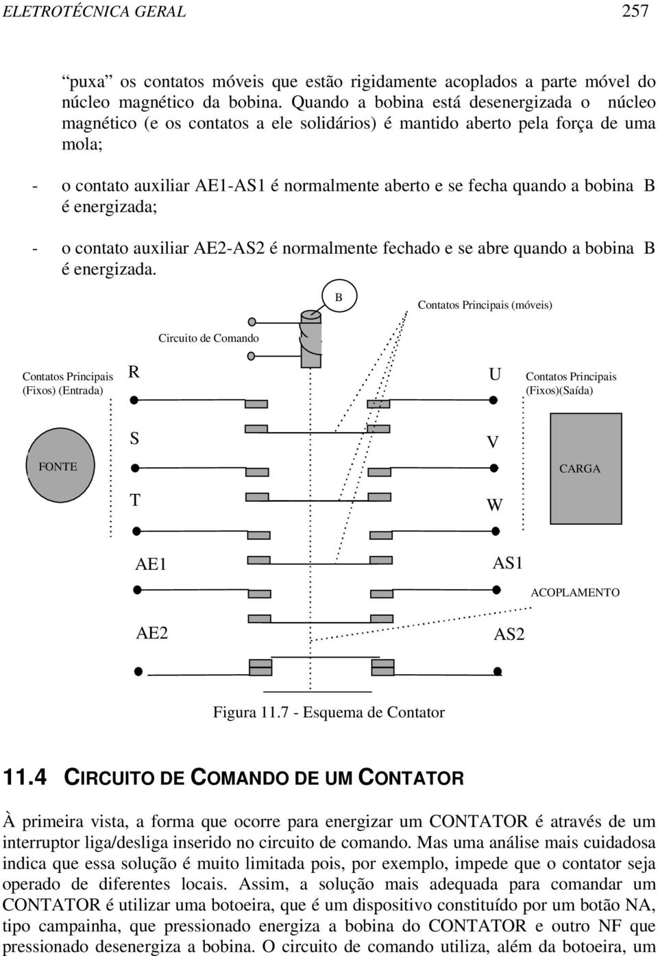 bobina B é energizada; - o contato auxiliar AE2-AS2 é normalmente fechado e se abre quando a bobina B é energizada.