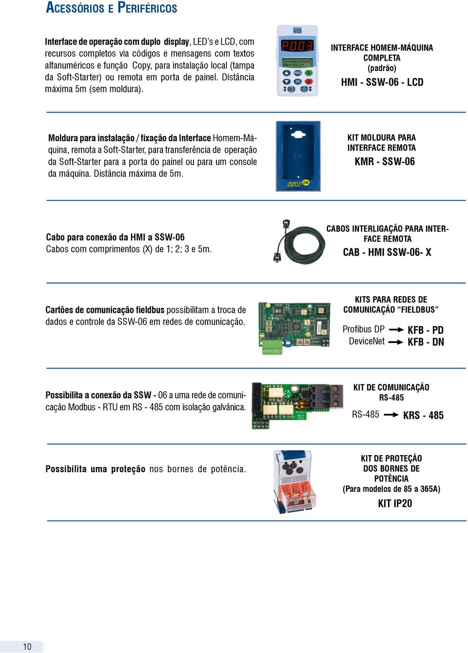 INTERFACE HOMEM-MÁQUINA COMPLETA (padrão) HMI - SSW-06 - LCD Moldura para instalação / fixação da Interface Homem-Máquina, remota a Soft-Starter, para transferência de operação da Soft-Starter para a