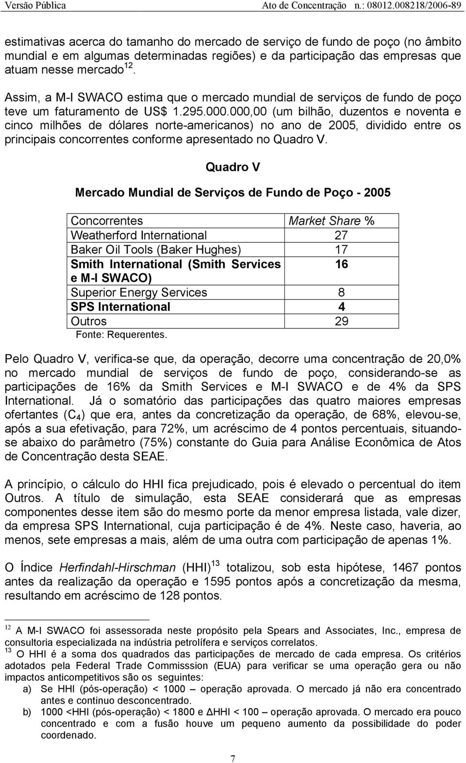 000,00 (um bilhão, duzentos e noventa e cinco milhões de dólares norte-americanos) no ano de 2005, dividido entre os principais concorrentes conforme apresentado no Quadro V.