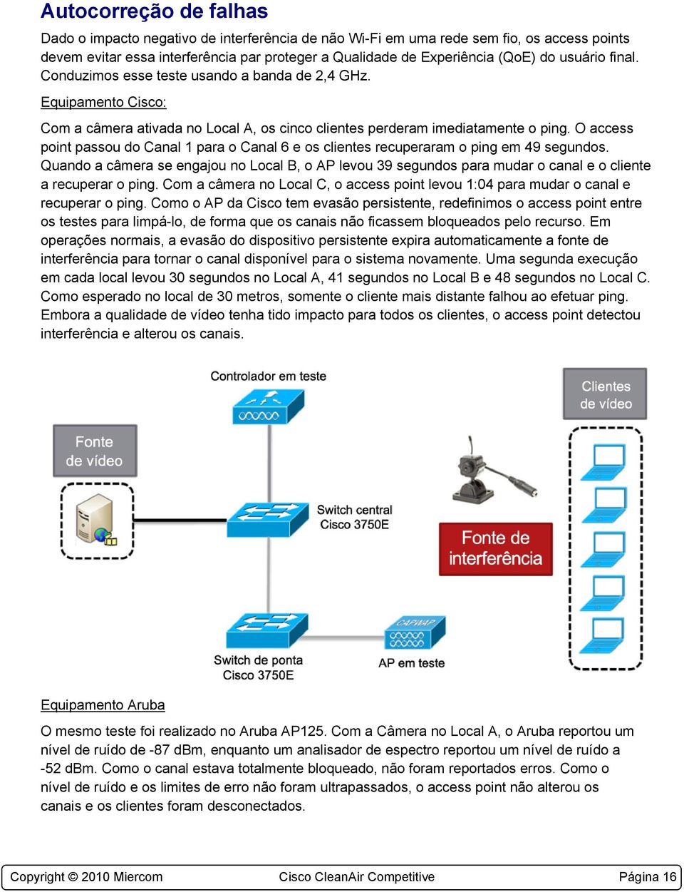 O access point passou do Canal 1 para o Canal 6 e os clientes recuperaram o ping em 49 segundos.