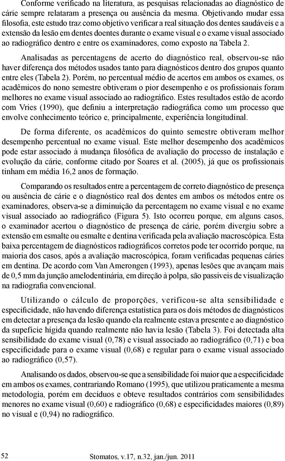 associado ao radiográ fico dentro e entre os examinadores, como exposto na Tabela 2.