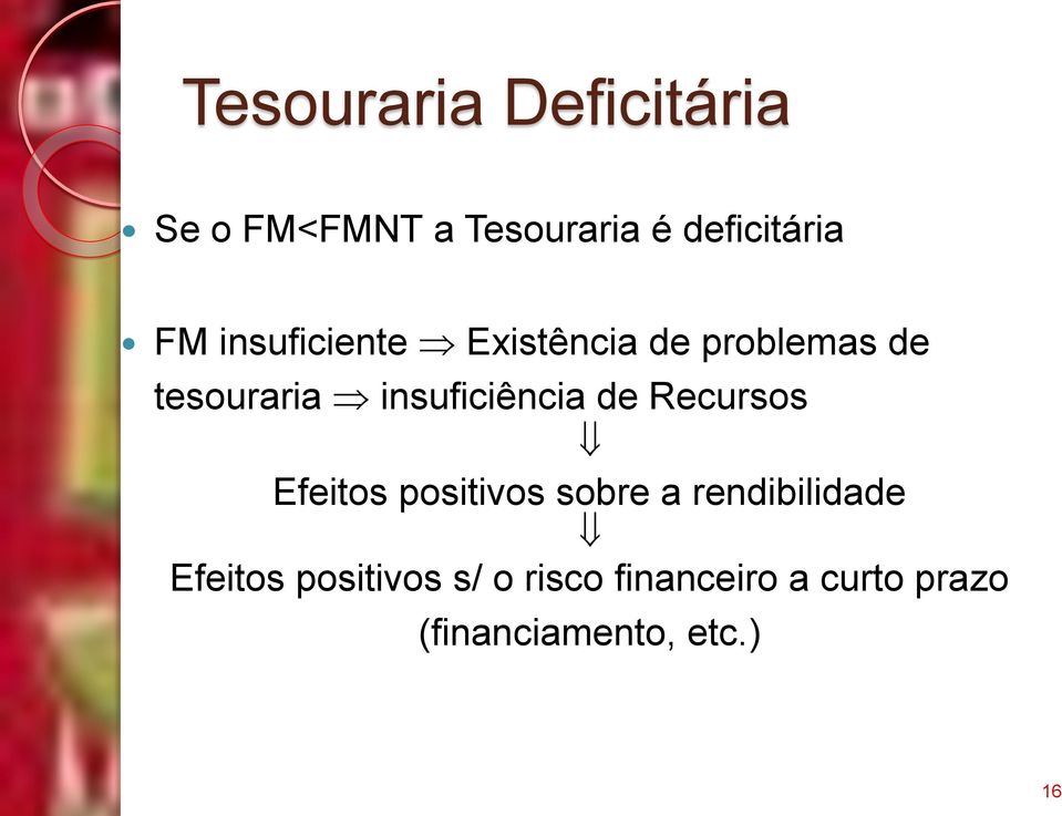 de Recursos Efeitos positivos sobre a rendibilidade Efeitos