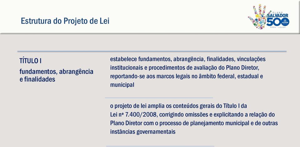 âmbito federal, estadual e municipal o projeto de lei amplia os conteúdos gerais do Título I da Lei nº 7.