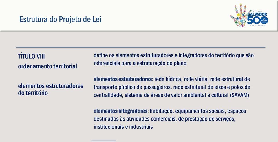 de transporte público de passageiros, rede estrutural de eixos e polos de centralidade, sistema de áreas de valor ambiental e cultural (SAVAM)