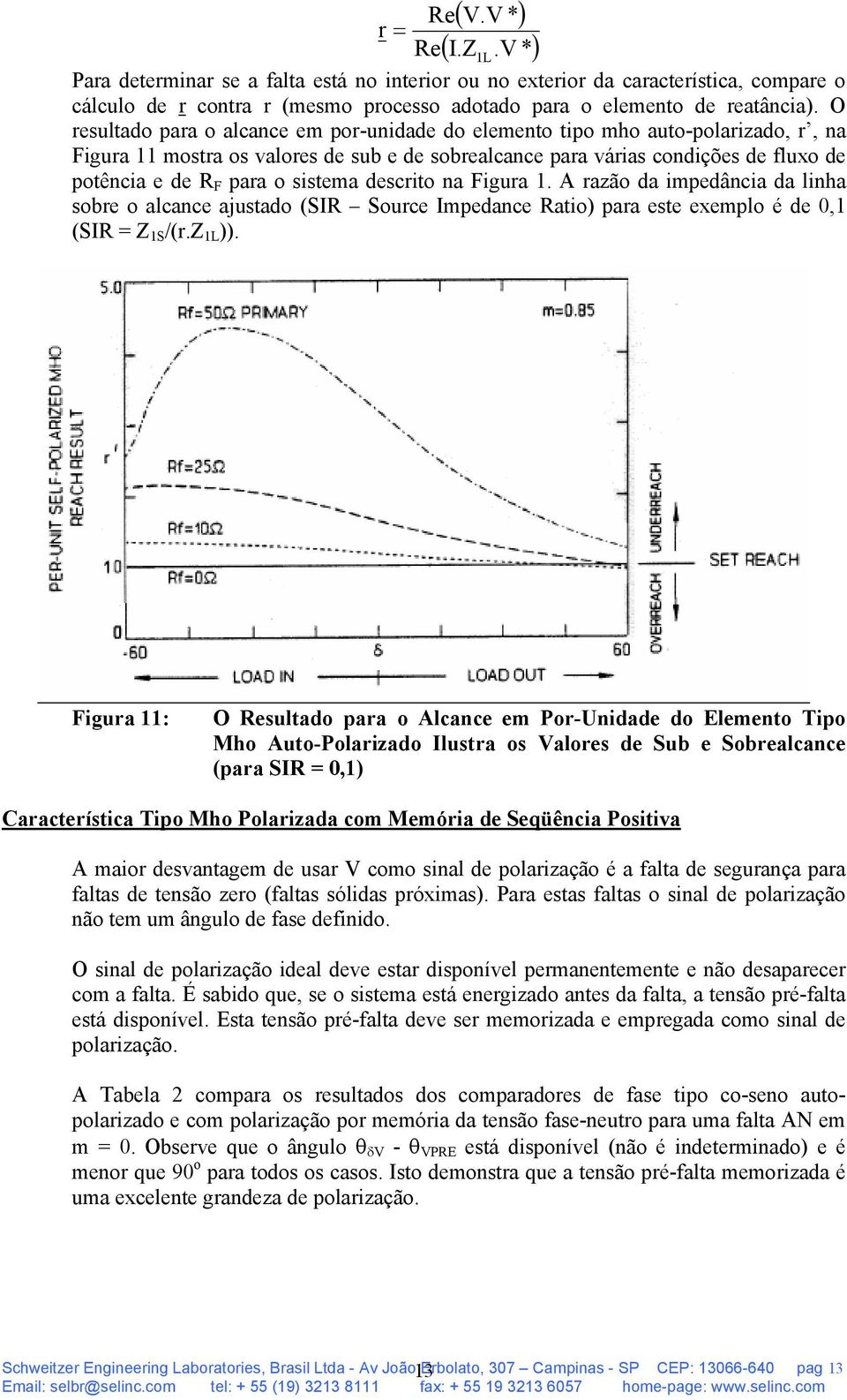 sistema descrito na Figura 1. A razão da impedância da linha sobre o alcance ajustado (SIR Source Impedance Ratio) para este exemplo é de 0,1 (SIR = Z 1S /(r.z )).