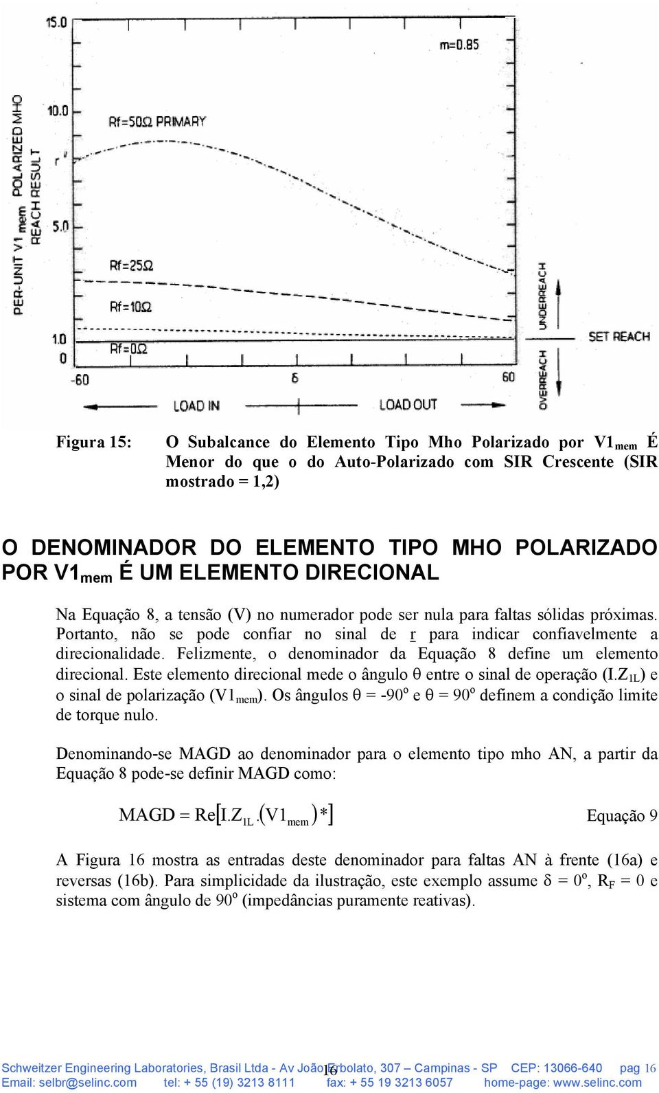 Felizmente, o denominador da Equação 8 define um elemento direcional. Este elemento direcional mede o ângulo θ entre o sinal de operação (I.Z ) e o sinal de polarização (V1 mem ).