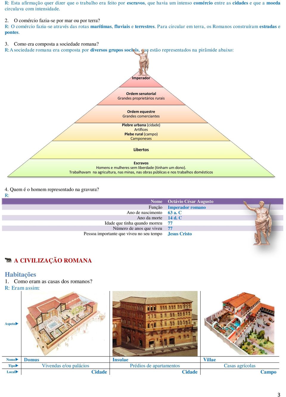 R:A sociedade romana era composta por diversos grupos sociais, que estão representados na pirâmide abaixo: Imperador Ordem senatorial Grandes proprietários rurais Ordem equestre Grandes comerciantes