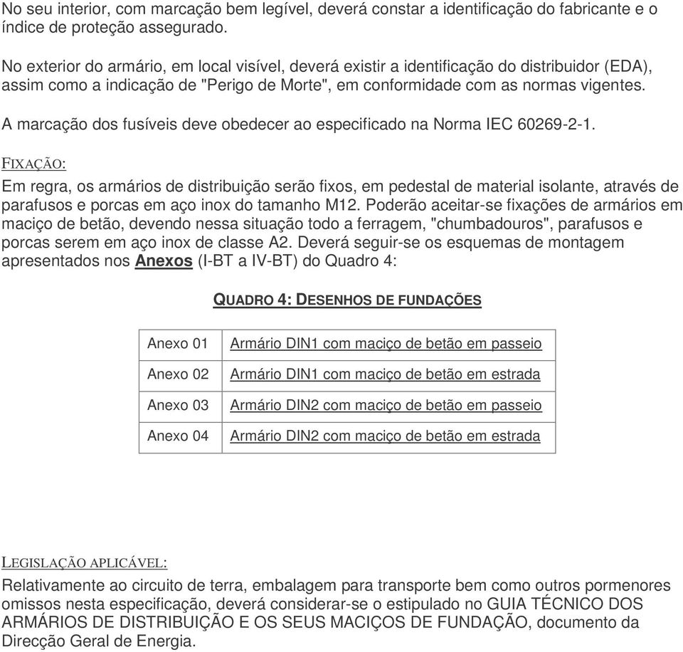 A marcação dos fusíveis deve obedecer ao especificado na Norma IEC 60269-2-1.