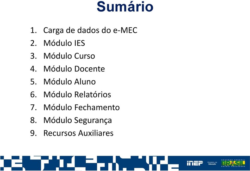 Módulo Docente 5. Módulo Aluno 6.