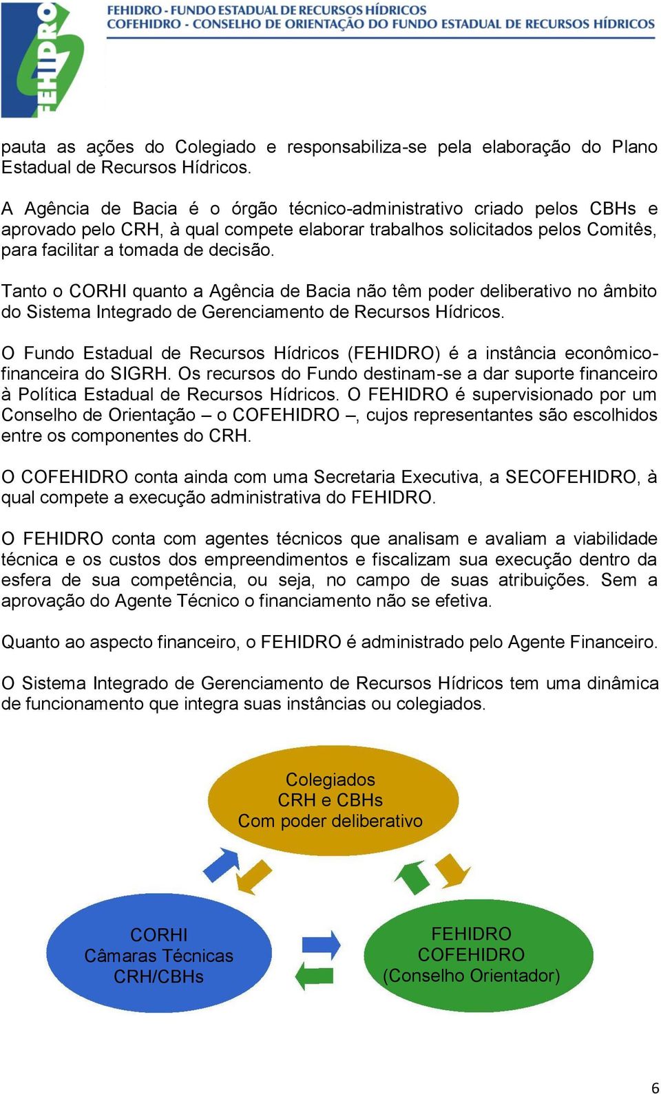 Tanto o CORHI quanto a Agência de Bacia não têm poder deliberativo no âmbito do Sistema Integrado de Gerenciamento de Recursos Hídricos.