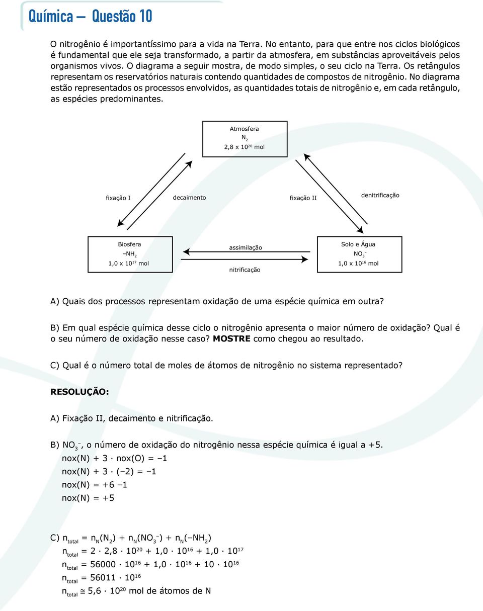 O diagrama a seguir mostra, de modo simples, o seu ciclo na Terra. Os retângulos representam os reservatórios naturais contendo quantidades de compostos de nitrogênio.