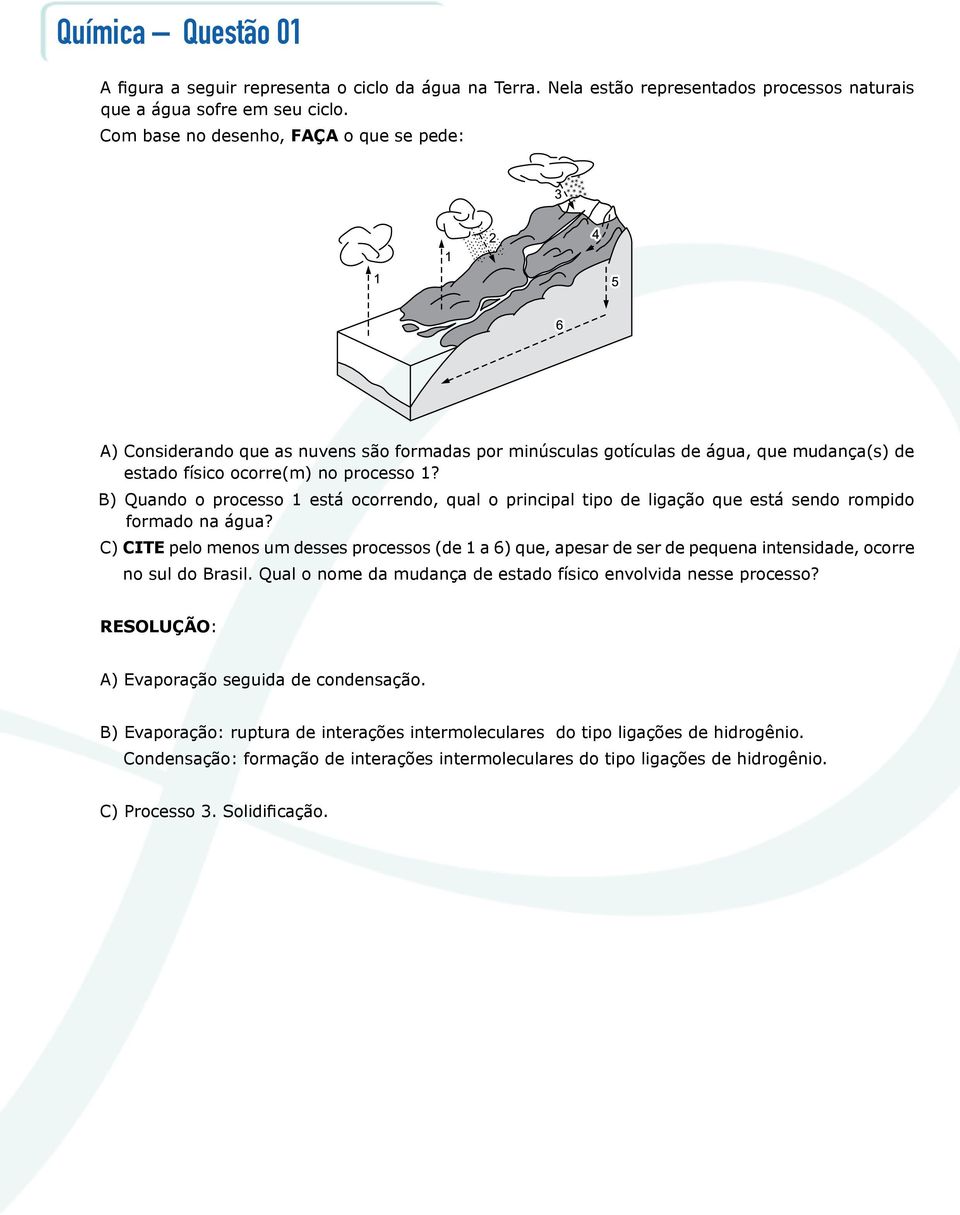 B) Quando o processo 1 está ocorrendo, qual o principal tipo de ligação que está sendo rompido formado na água?