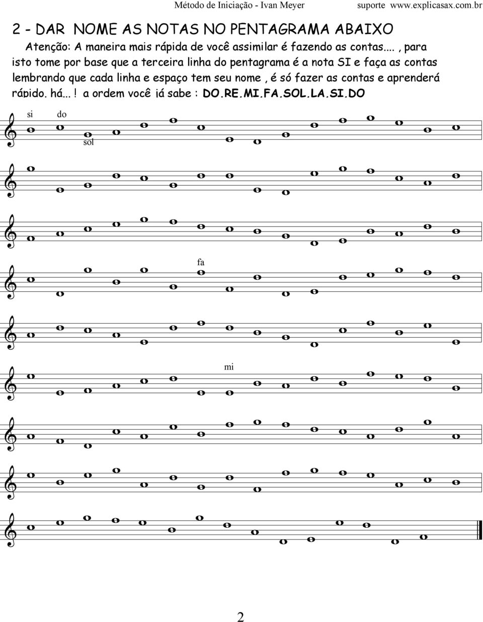 terceira inha do pentagrama é a nota SI e faça as contas embrando que cada inha e espaço tem seu nome,