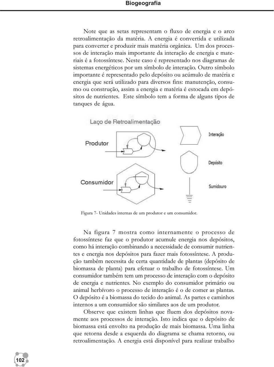 Outro símbolo importante é representado pelo depósito ou acúmulo de matéria e energia que será utilizado para diversos fins: manutenção, consumo ou construção, assim a energia e matéria é estocada em