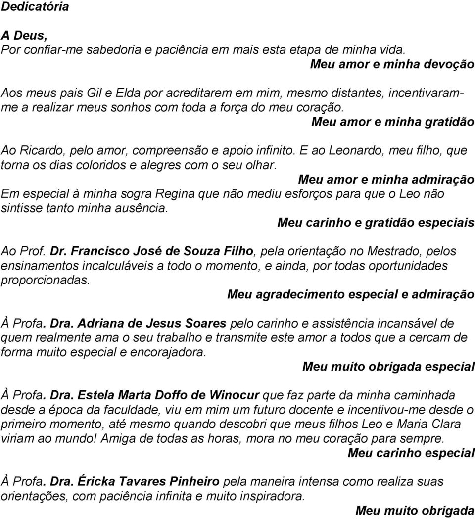 Meu amor e minha gratidão Ao Ricardo, pelo amor, compreensão e apoio infinito. E ao Leonardo, meu filho, que torna os dias coloridos e alegres com o seu olhar.