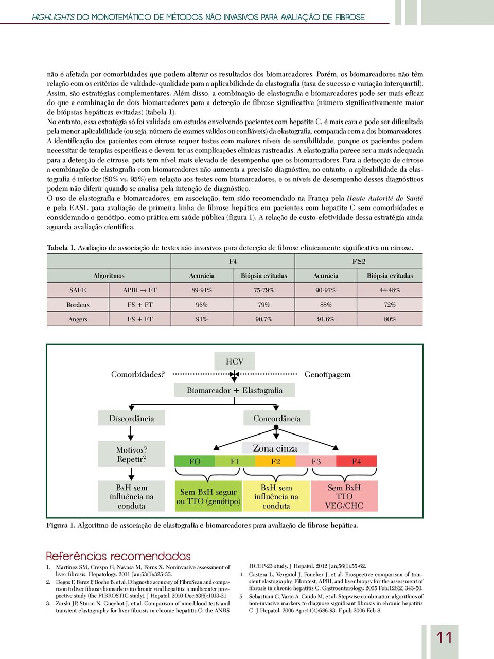 Além disso, a combinação de elastografia e biomarcadores pode ser mais eficaz do que a combinação de dois biomarcadores para a detecção de fibrose significativa (número significativamente maior de