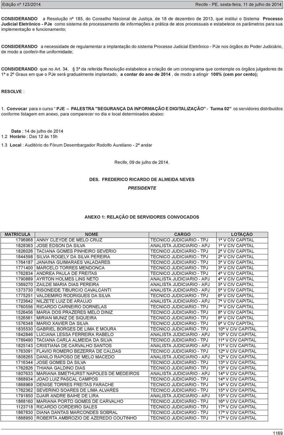 PINHEIRO SEVERIO TECNICO JUDICIARIO - TPJ 2ª V CIV CAPITAL 1844598 SILVIA ROGELY DA SILVA PEREIRA TECNICO JUDICIARIO - TPJ 2ª V CIV CAPITAL 1764187 JANAINA GUIMARAES VALADARES TECNICO JUDICIARIO -