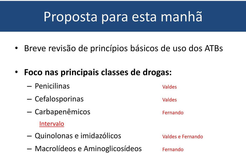 Foco nas principais classes de drogas: Penicilinas Valdes